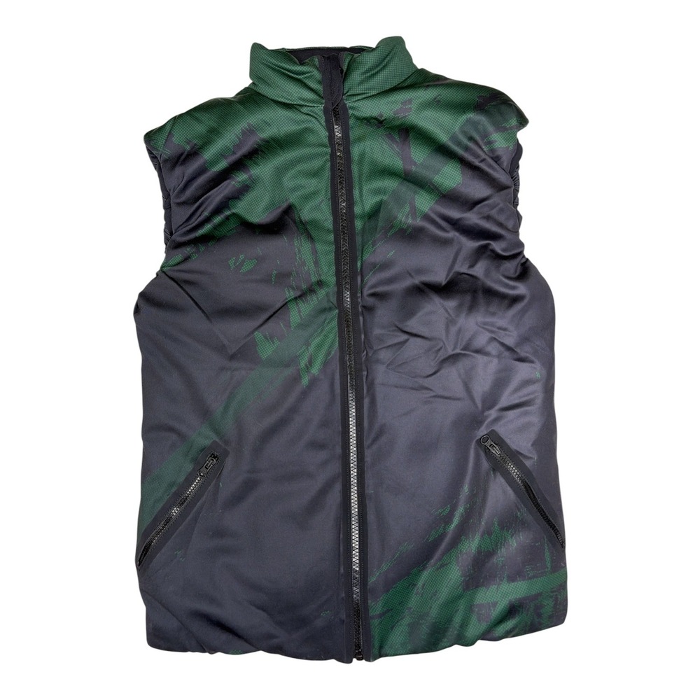 Ultracor Womens Abstract Graphic Puffer Vest Green‎ Black Full Zip Mock Neck